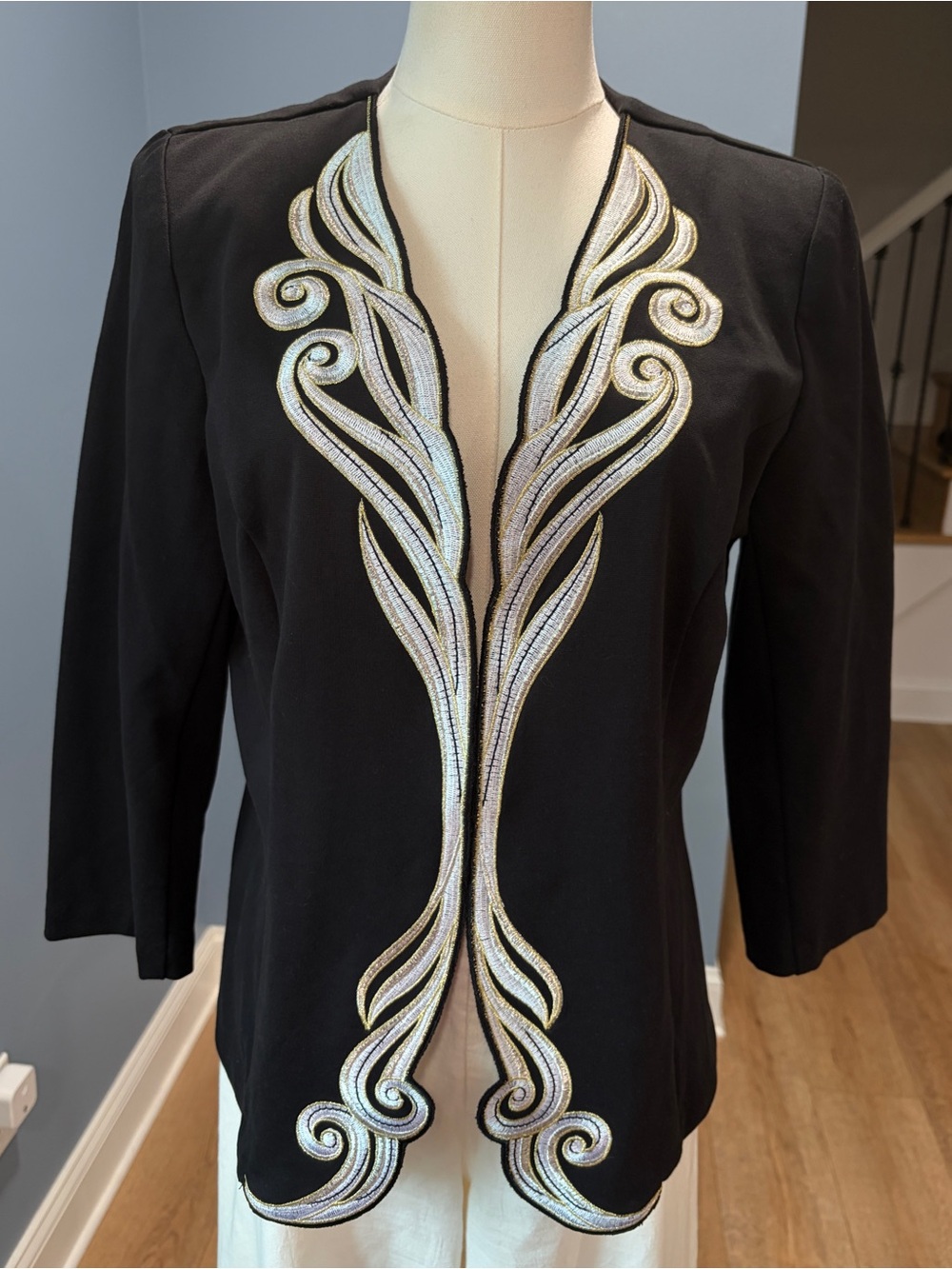 Bob Mackie Wearable Art Black Metallic Embroidered Jacket Cardigan